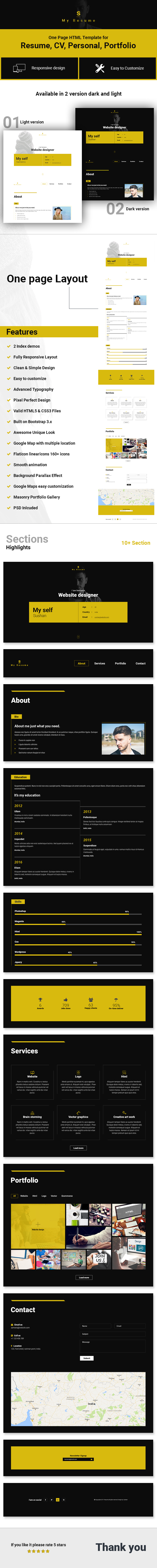 S - Resume, CV, Portfolio One Page HTML Template - 1