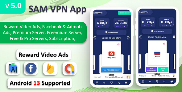 SAM VPN App - Secure VPN and Fast Servers VPN  | Reward Video Ads | Subscription | Admob & FB Ads - 9