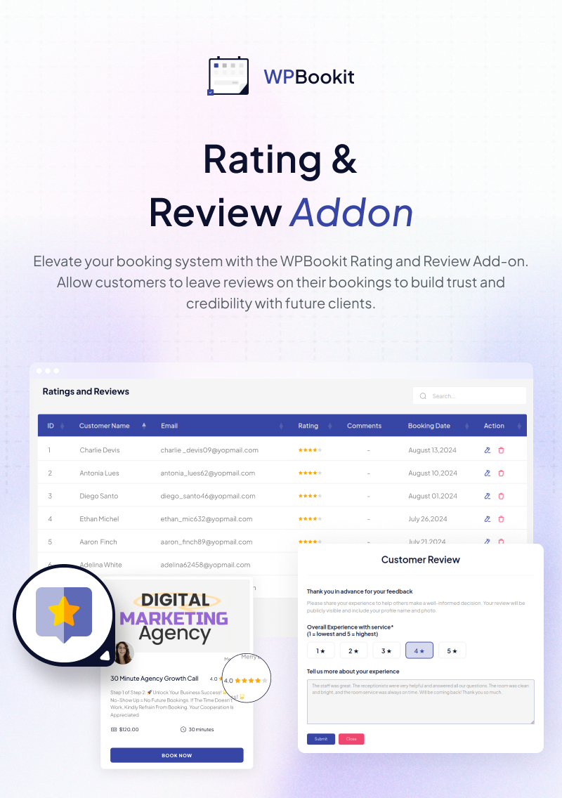 WPBookit - Rating and Review Add-on - 6