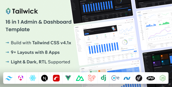 Tailwick - Tailwind, React, Next.js, Vue, Angular, Laravel, Rails, Admin Dashboard HTML Template
