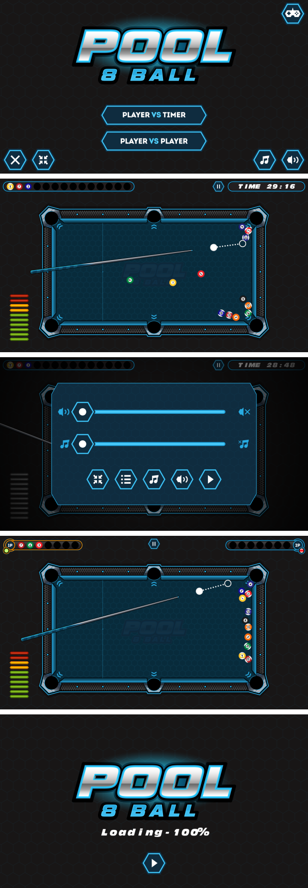 Pool 8 Ball - HTML5 Game + Mobile Version! (Construct 3 | Construct 2 | Capx) - 2