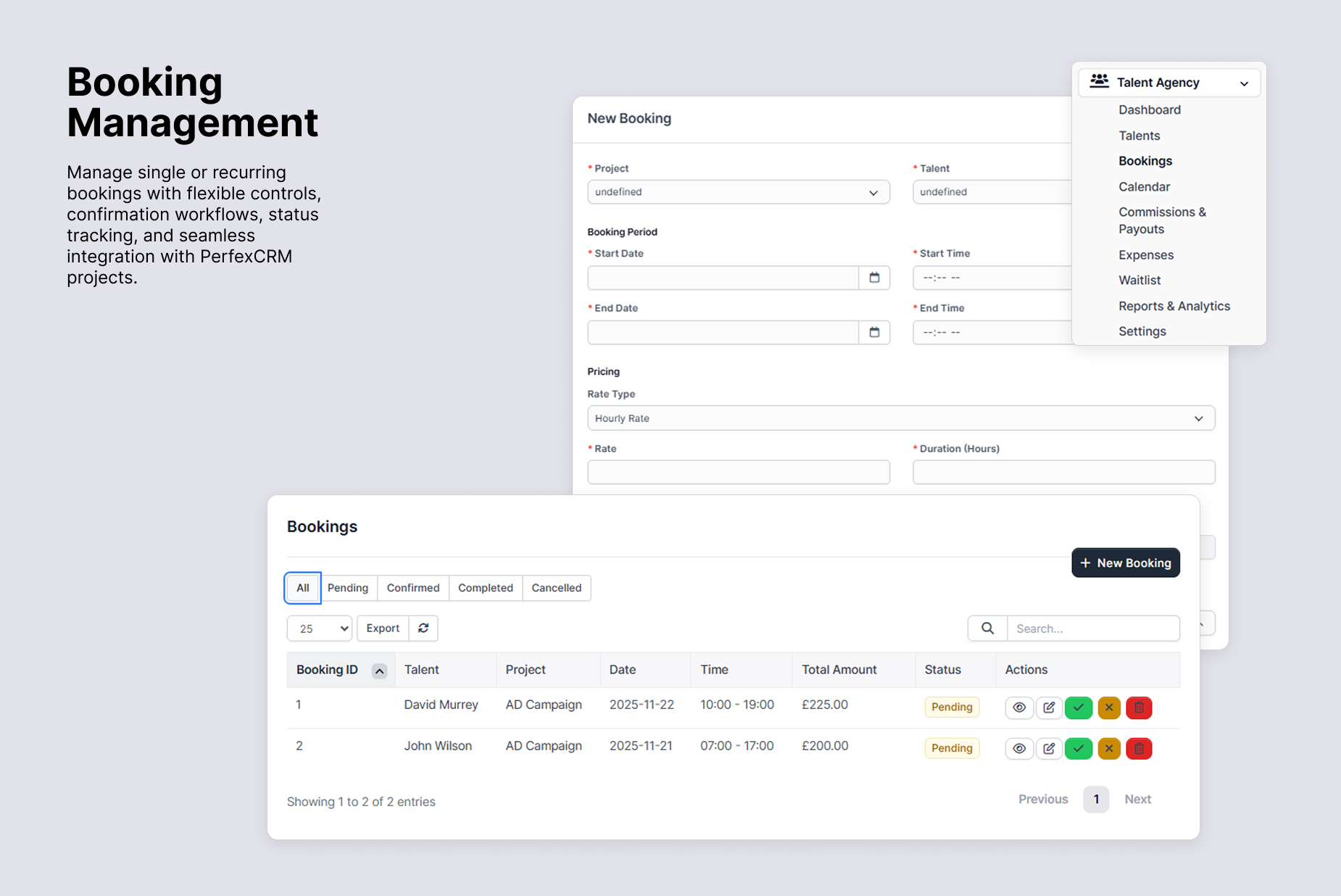 Booking System interface