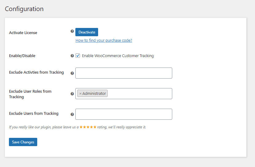WooCommerce 客户跟踪配置页面