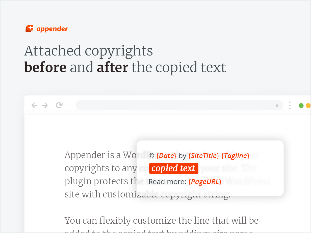Attached copyrights before and after the copied text