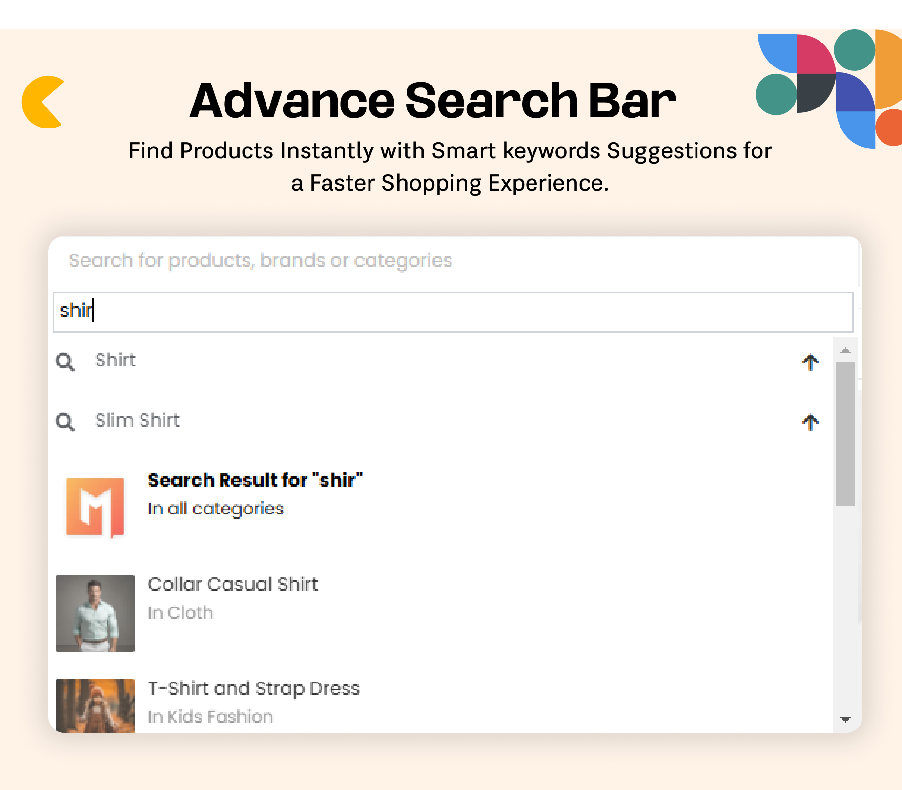 Advanced search bar - eShop website for Multi vendor ecommerce marketplace / CMS