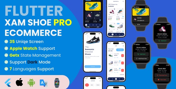 Flutter Xam Shoe Pro eCommerce + Apple Watch
