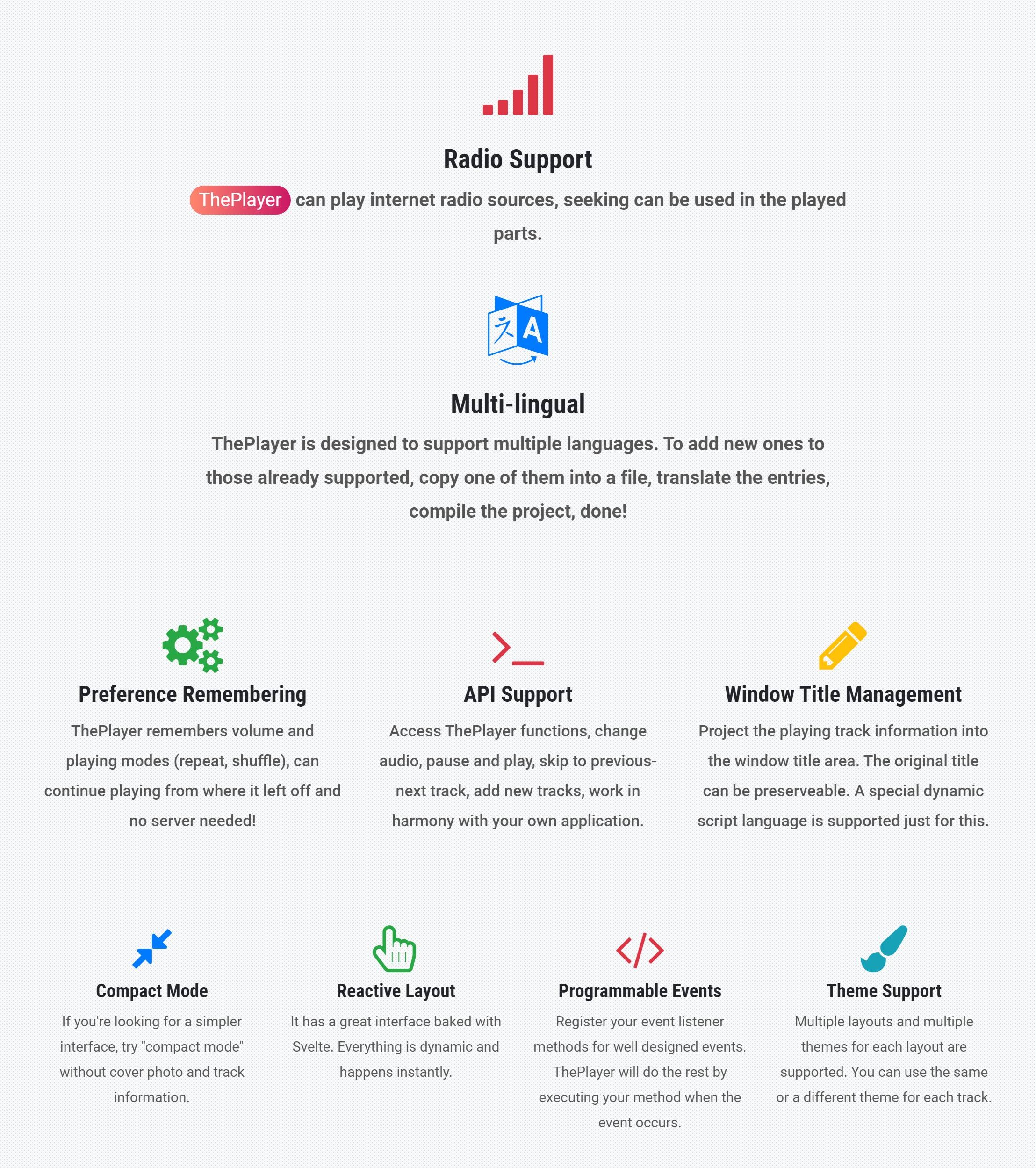 ThePlayer Music Player Plugin's Descriptions