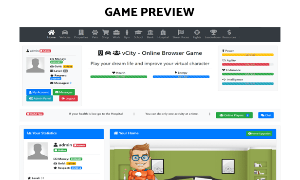 vCity - Online Browser Game Platform - 1