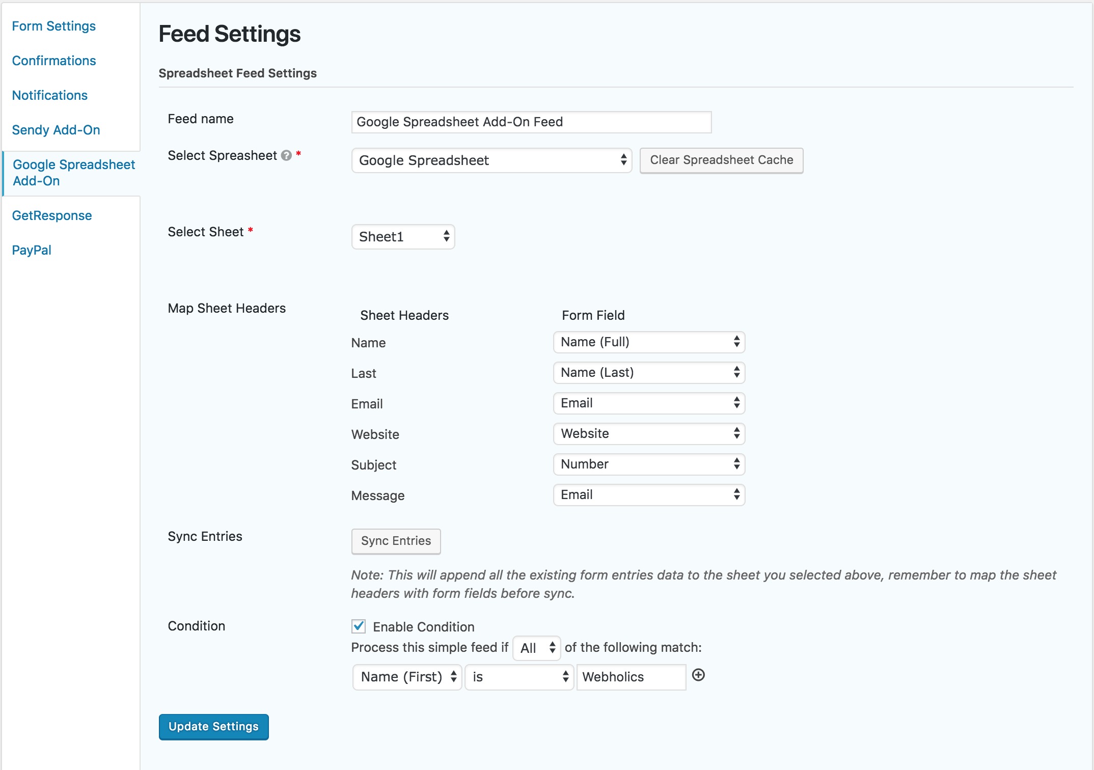 Gravity Forms Google Spreadsheet Addon - 5