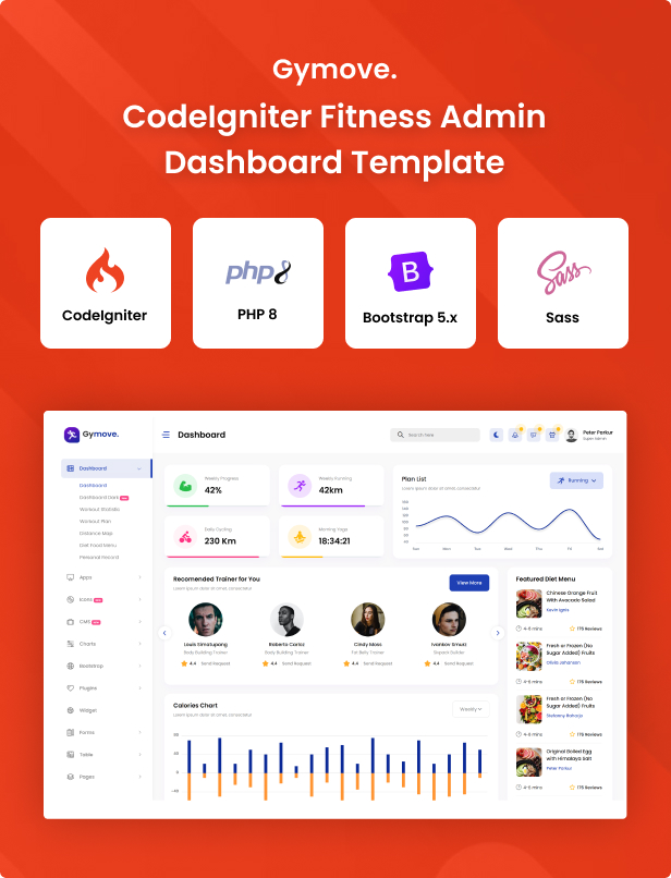 Gymove - Codeigniter Fitness Admin Dashboard Bootstrap Template With Dark view