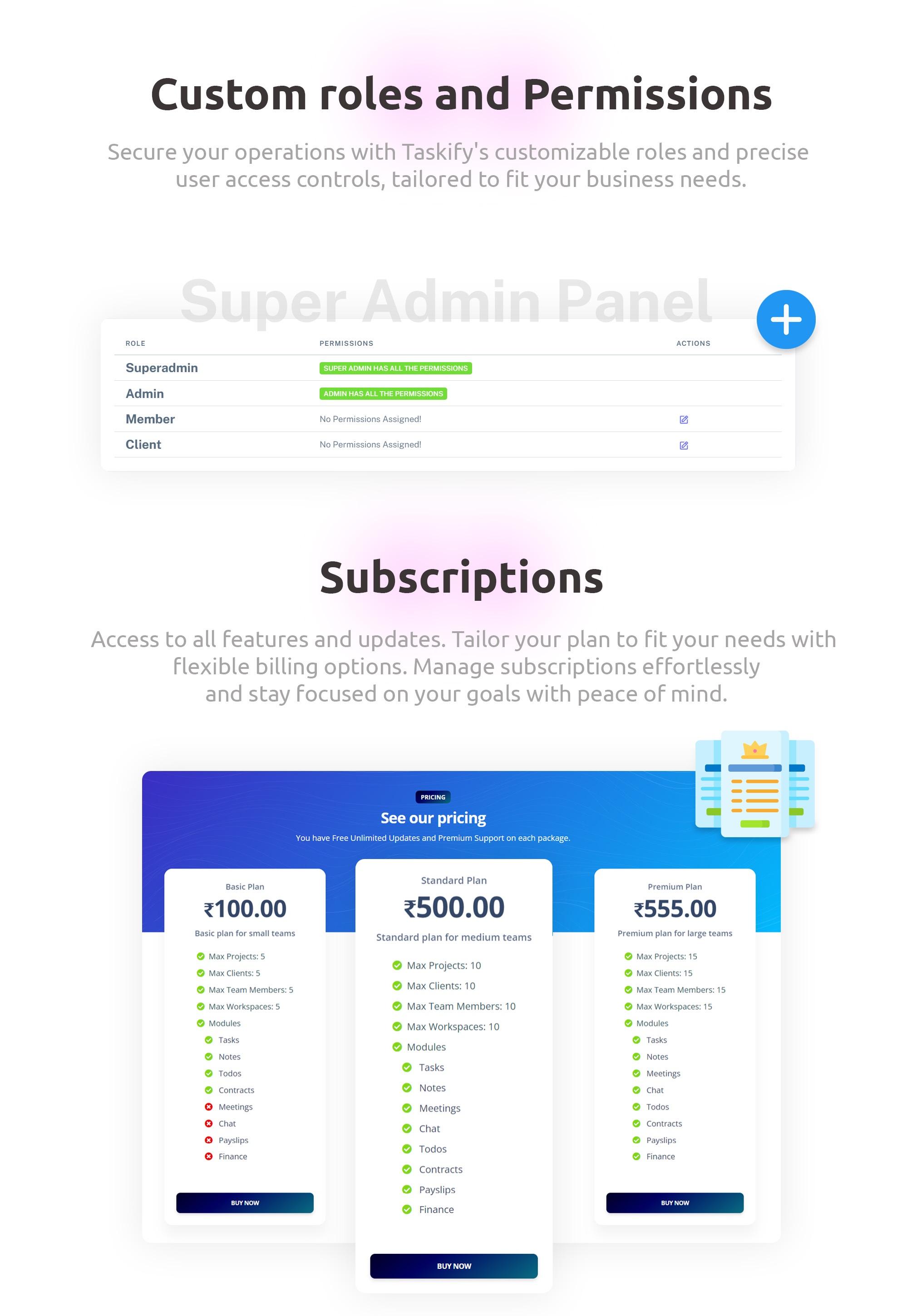 Custom roles and permissions - Taskify SaaS - Project Management, Task Management & Productivity Tool