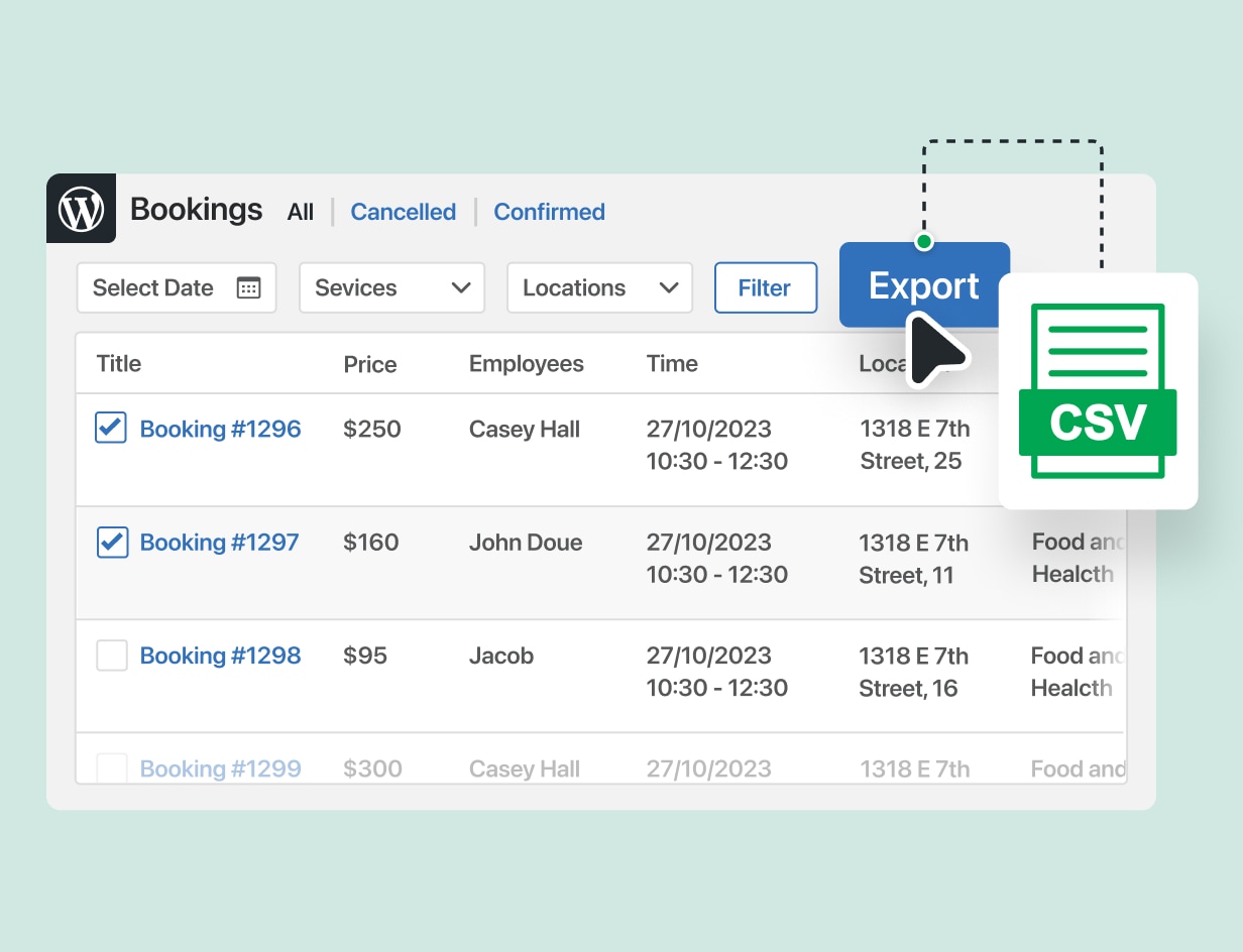 Export Booking Data to a CSV File