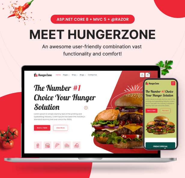 HungerZone - ASP.NET Core & MVC Fast Food And Restaurant Template