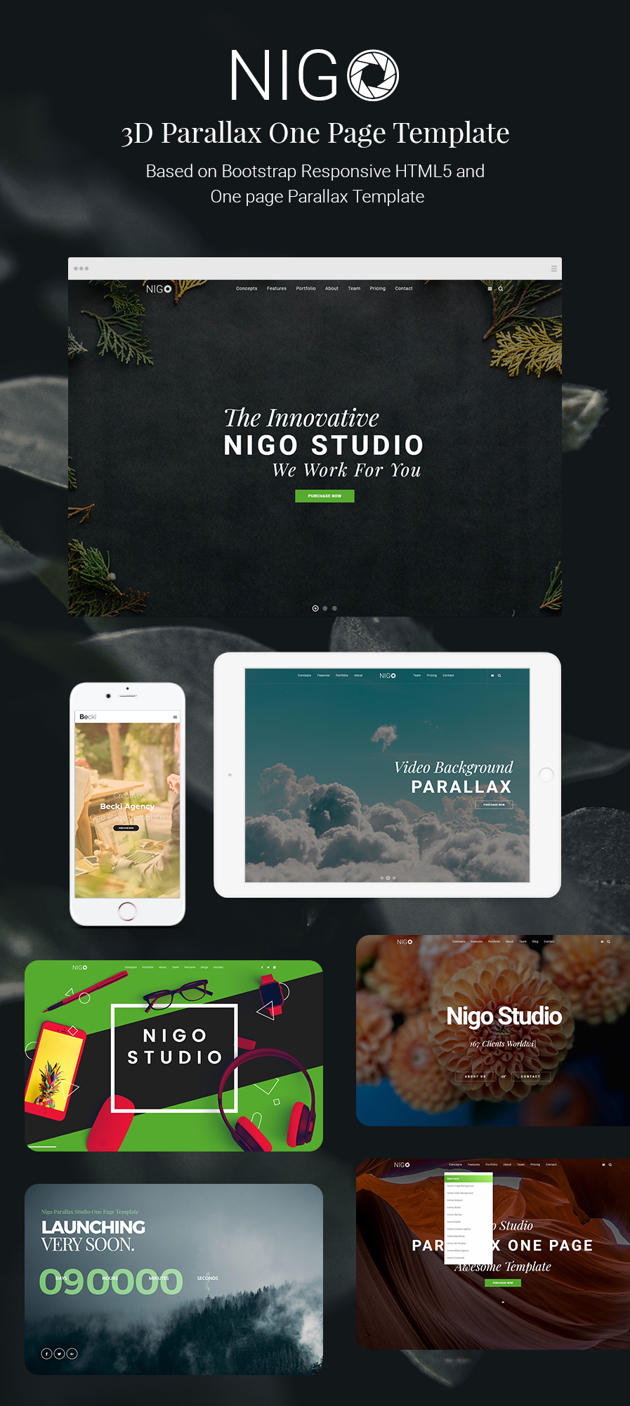 Nigo - Creative Parallax One Page HTML Template - 1