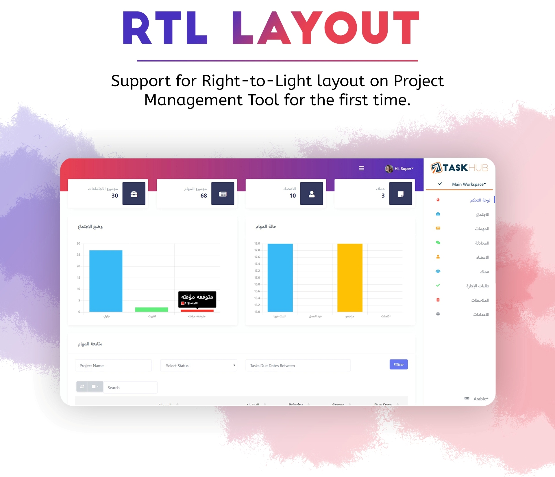 RTL Layout Supported on Project management tool- Taskhub - v1.2 - 2
