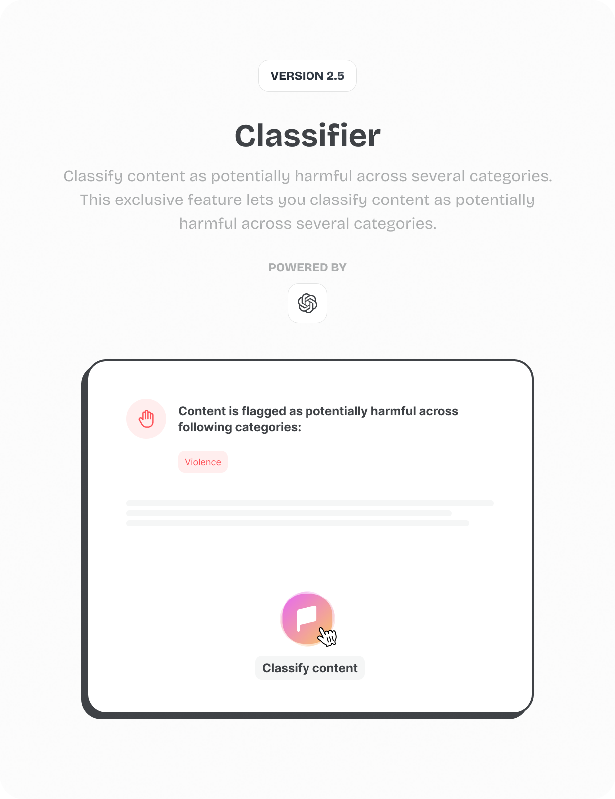 Classifier Tool - Classify content as potentially harmful across several categories  @heyaikeedo #aikeedo