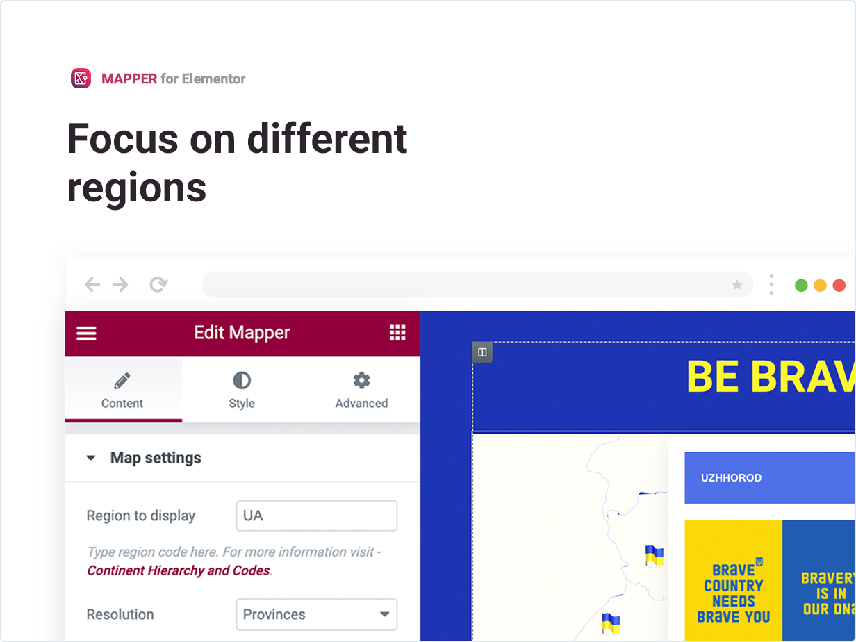 Focus on different regions
