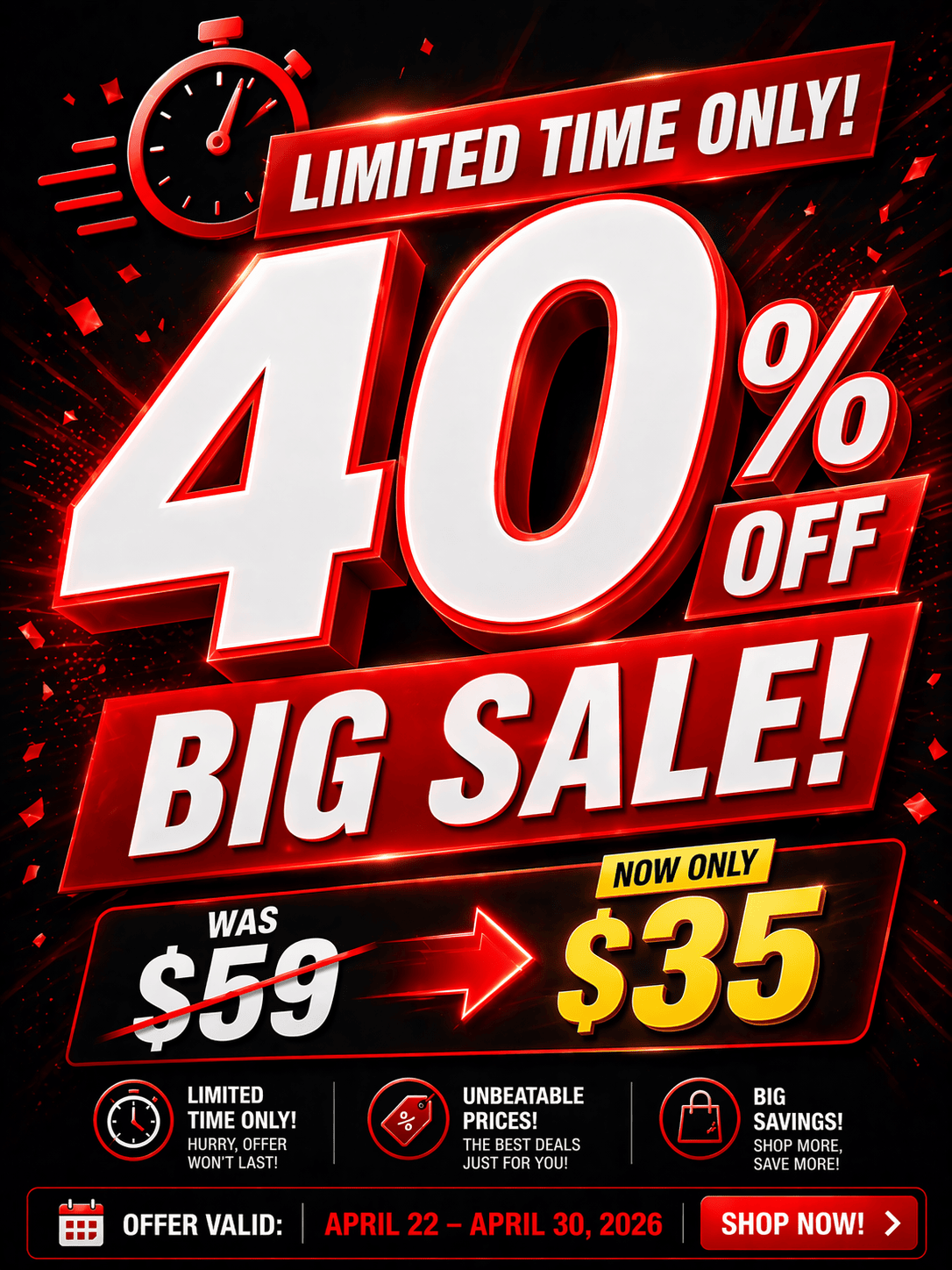 Dizzy 40 Percent Off Limited Time Offer