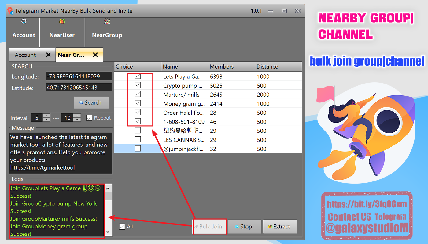 Telegram Nearby Users|Group|Channel Bulk Send | Extract |Invite