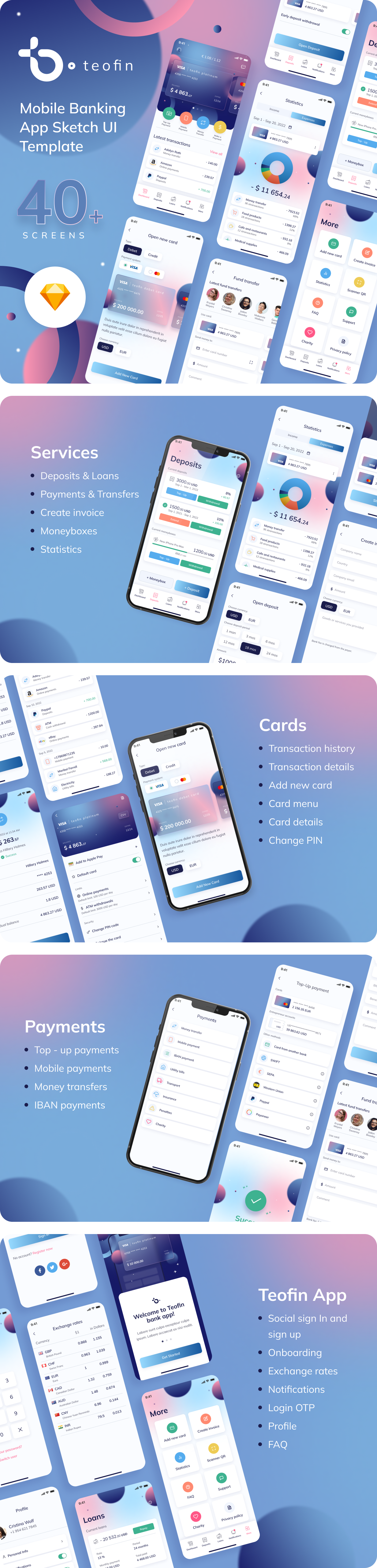 Teofin - Mobile Banking App Sketch UI Template - 2