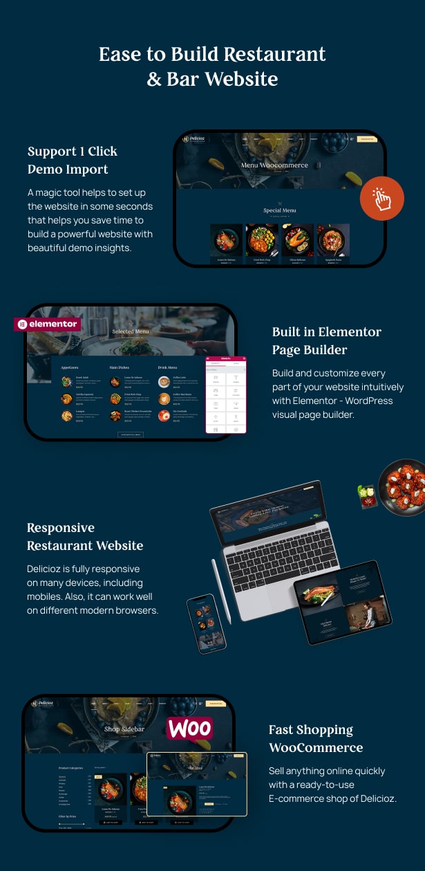 Ease to Build and Edit Delicioz Restaurant WordPress Theme