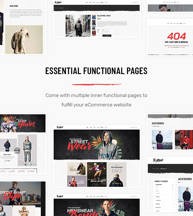 Muitas páginas funcionais no tema Striz Fashion Ecommerce WordPress