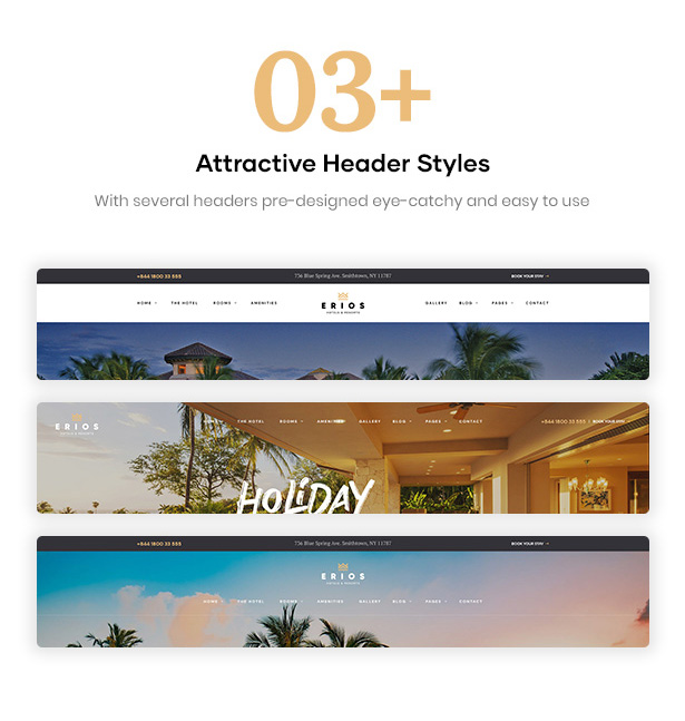 Erios Hotel WordPress Theme Header Styles