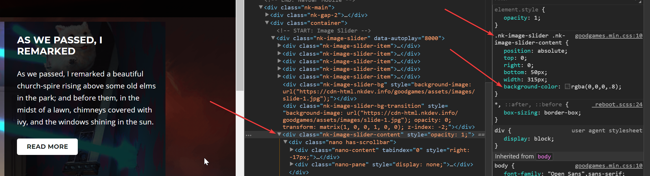 background of slider item content