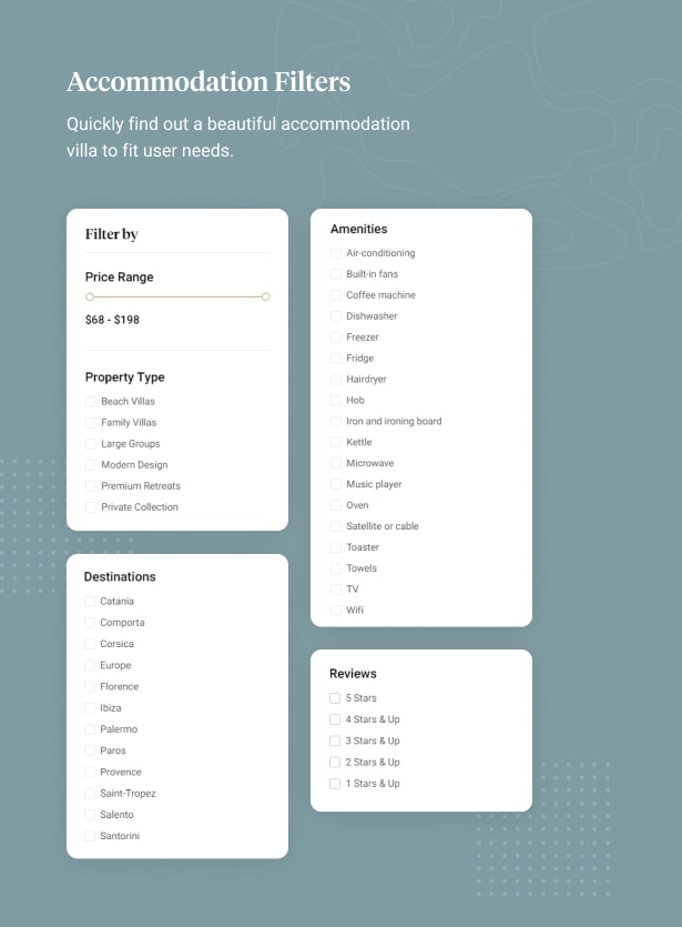 Villax - Villa & Vacation Rentals WordPress Theme - Accommodation Filters