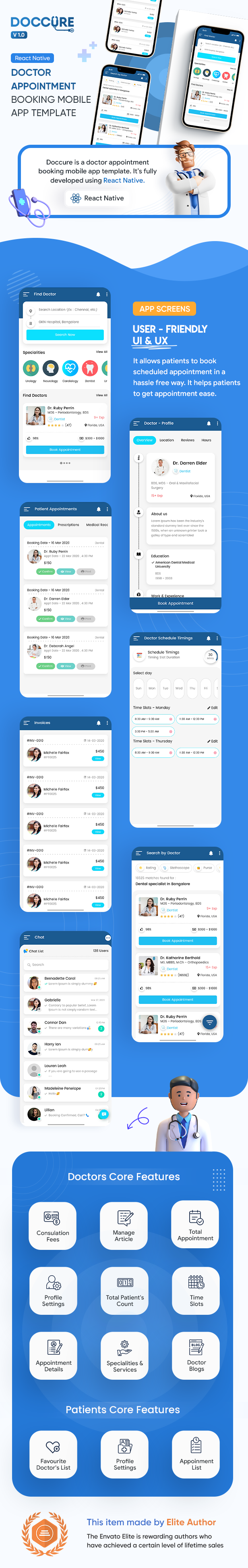 Doccure - React Native On Demand Doctor Appointment Booking Mobile App Template - 1