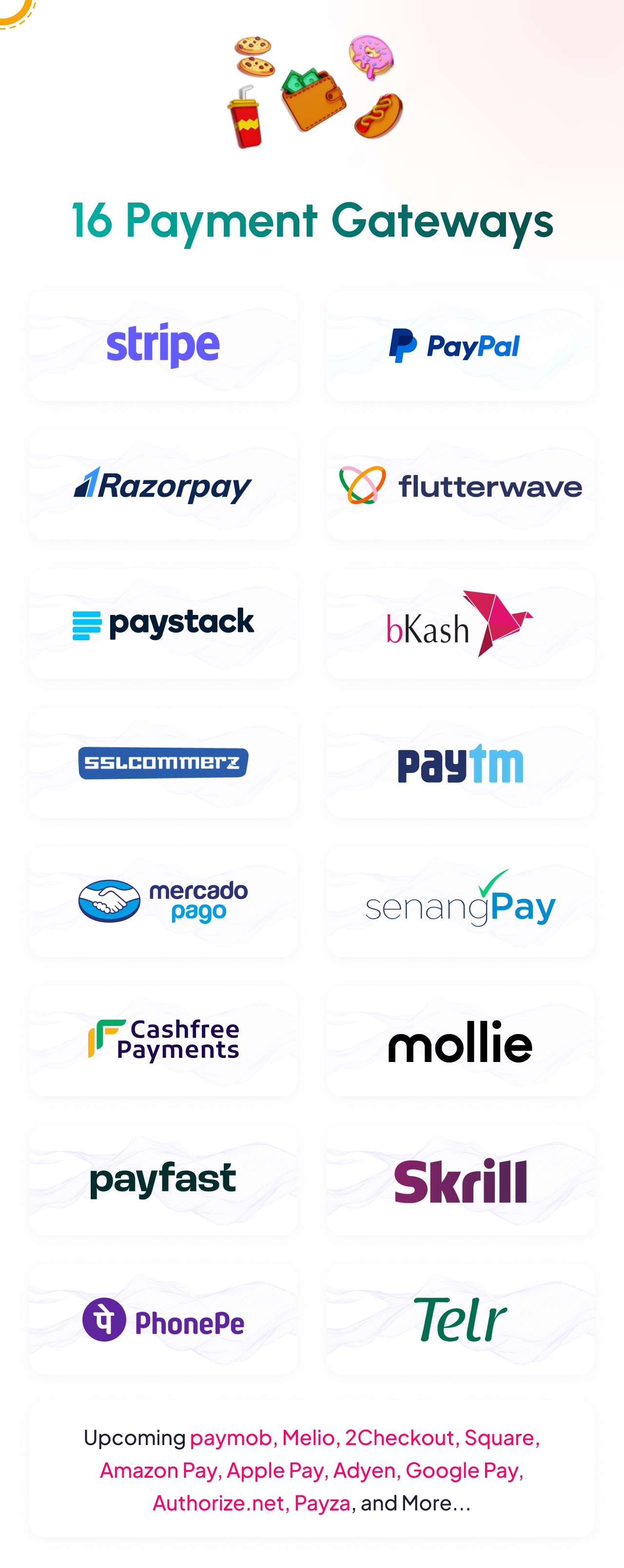 16 payment Gateway integrated with foodappi 