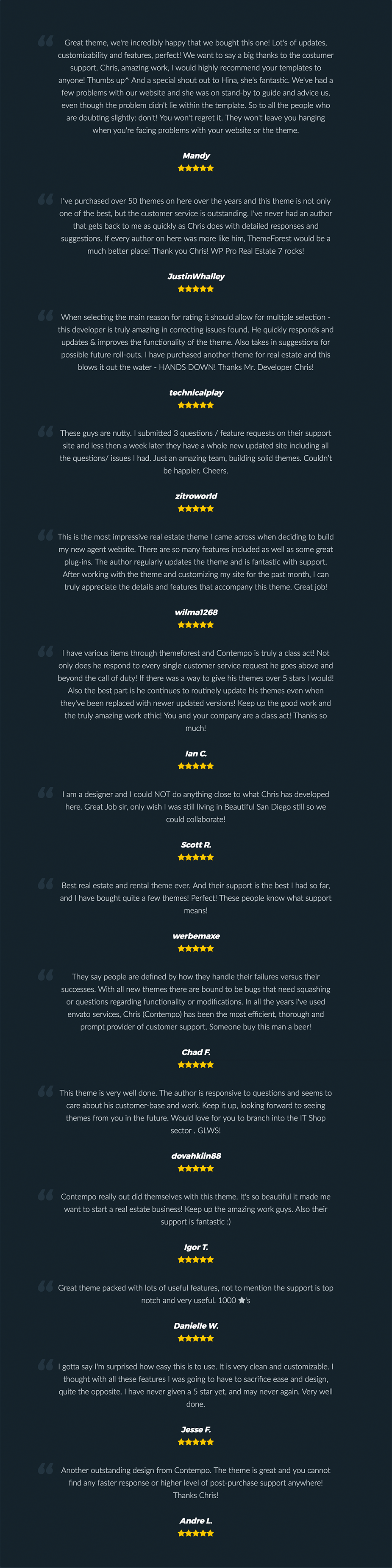 Buyer Testimonials for WP Pro Real Estate 7