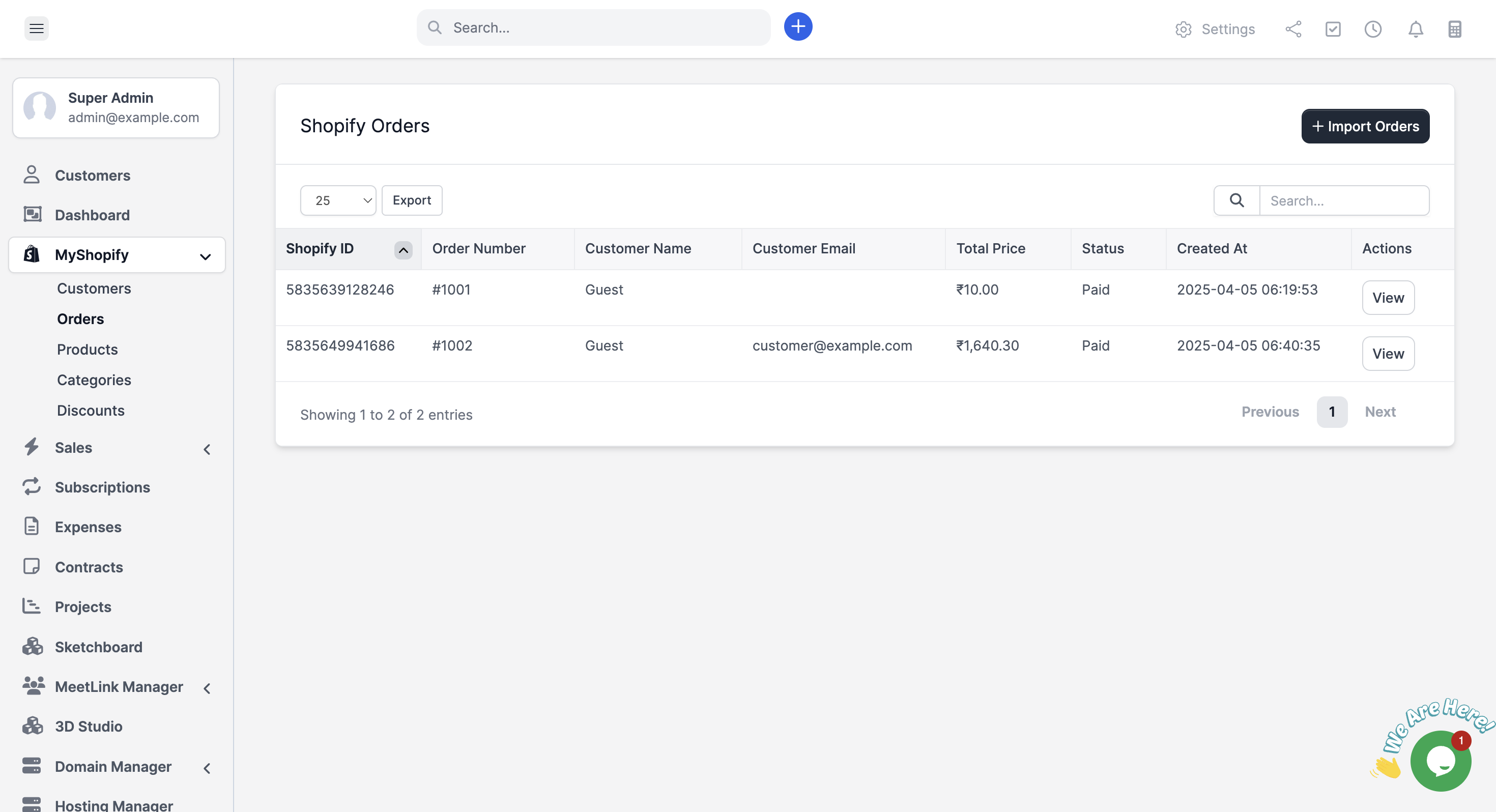 Shopify Orders