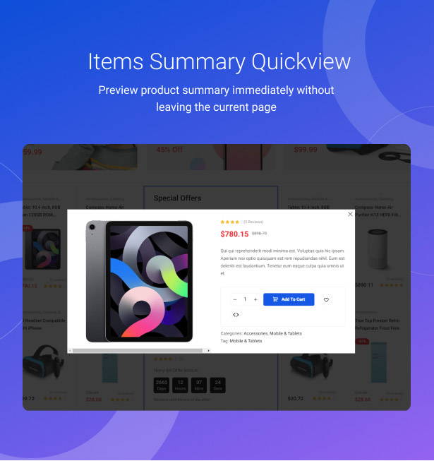 digitaz - electronics store wordpress theme quickview popup