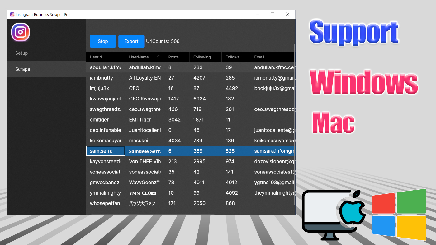 Social Scraper-Instagram Scraper Pro Support Window|Mac