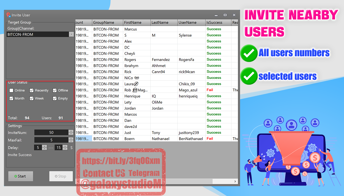 Telegram Nearby Users|Group|Channel Bulk Send | Extract |Invite