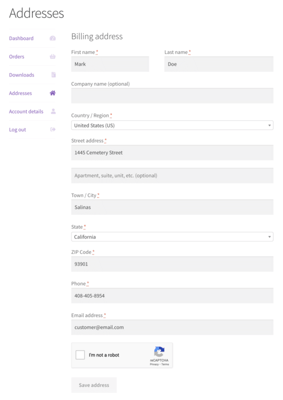 WooCommerce Advanced CAPTCHA plugin billing address form