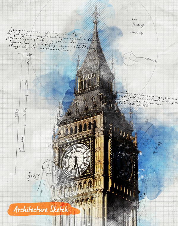 architecture sketch photoshop action