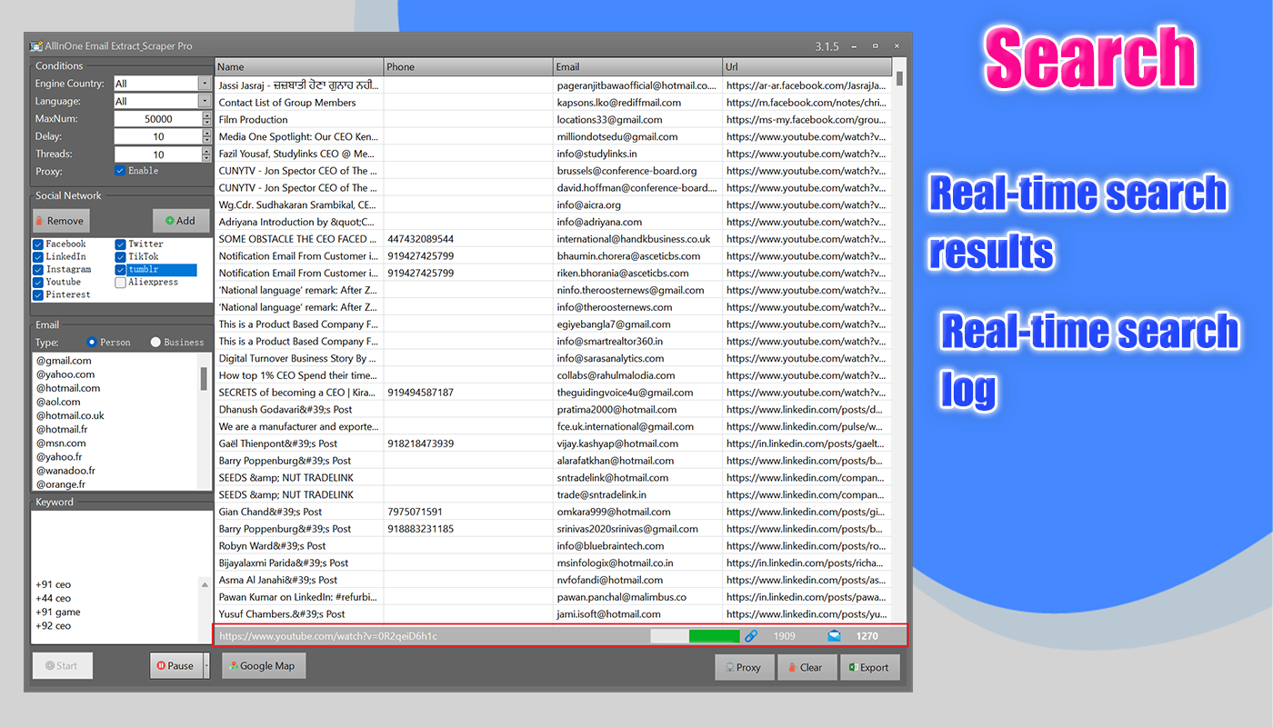 AllInOne Email Extract & Scraper Pro with Proxy-Email extraction software,Extract email addresses,Email scraping,Email grabber,Email list extractor