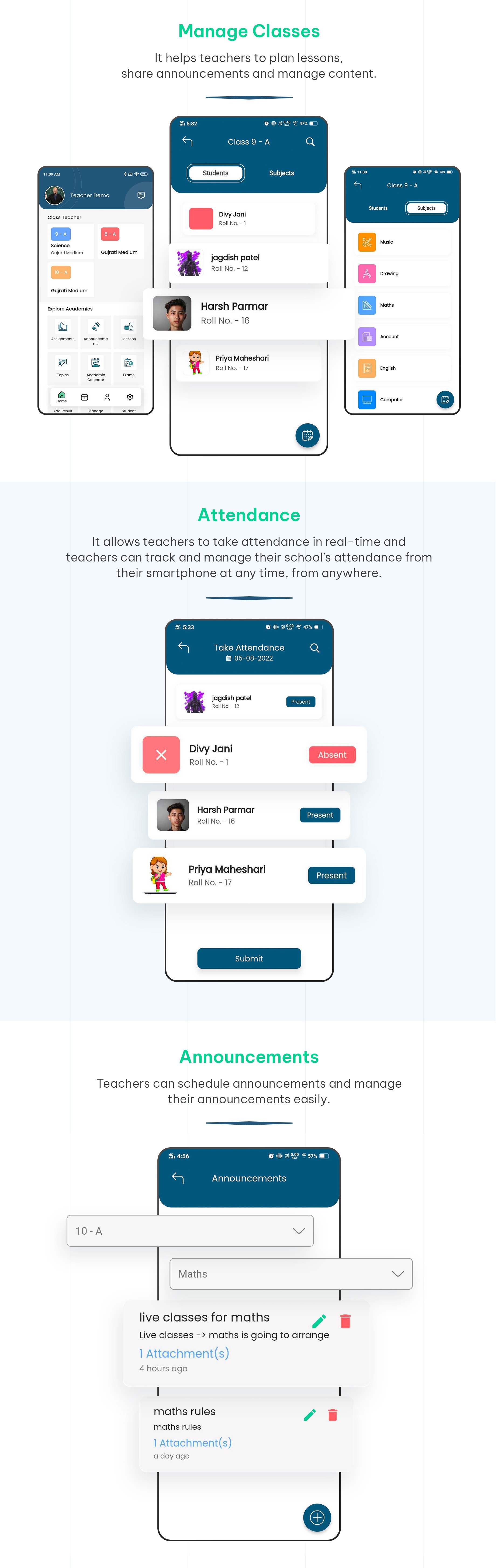 Manage classes, attendance - Online school management software