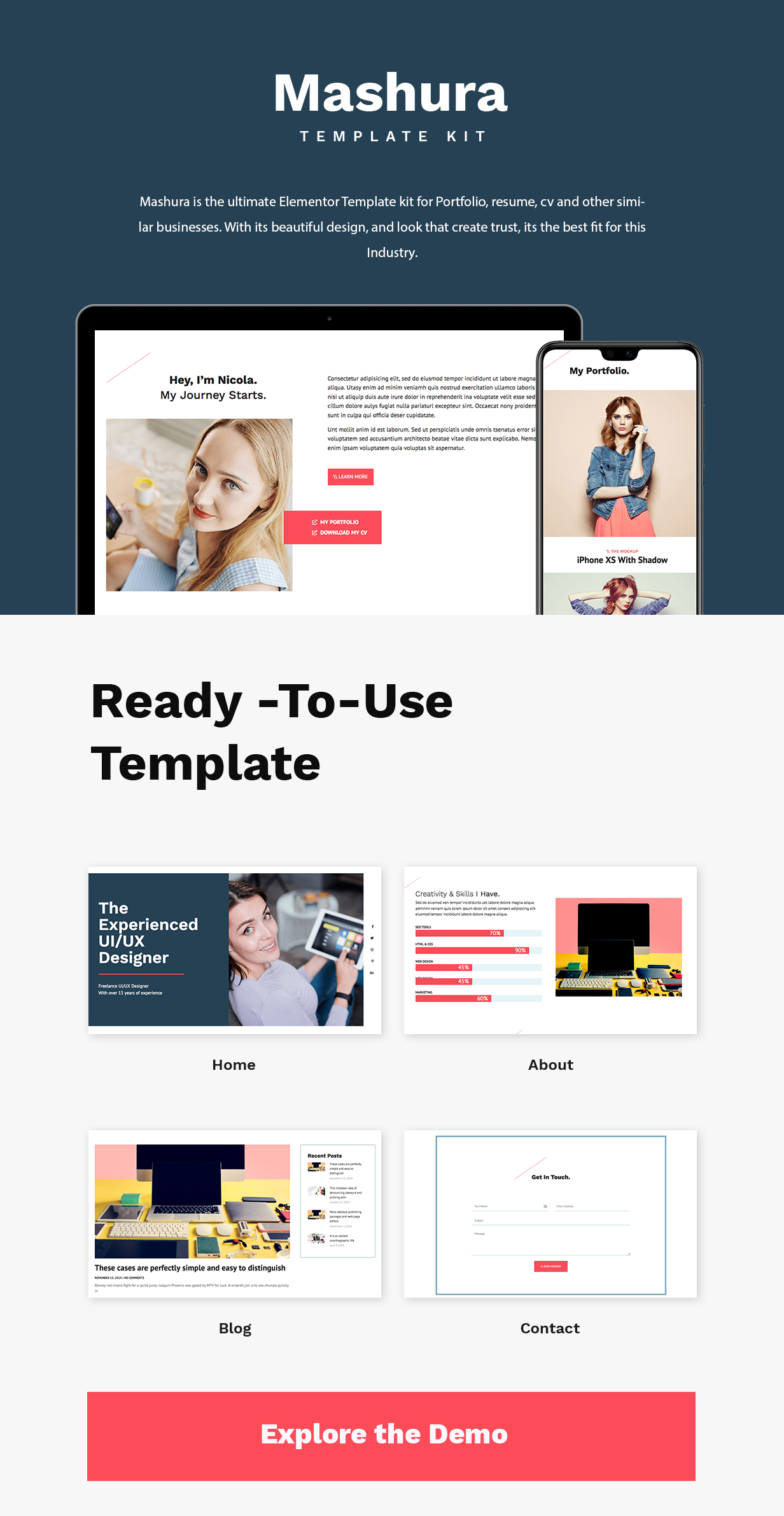 Mashura - Portfolio Elementor Template Kit - 1