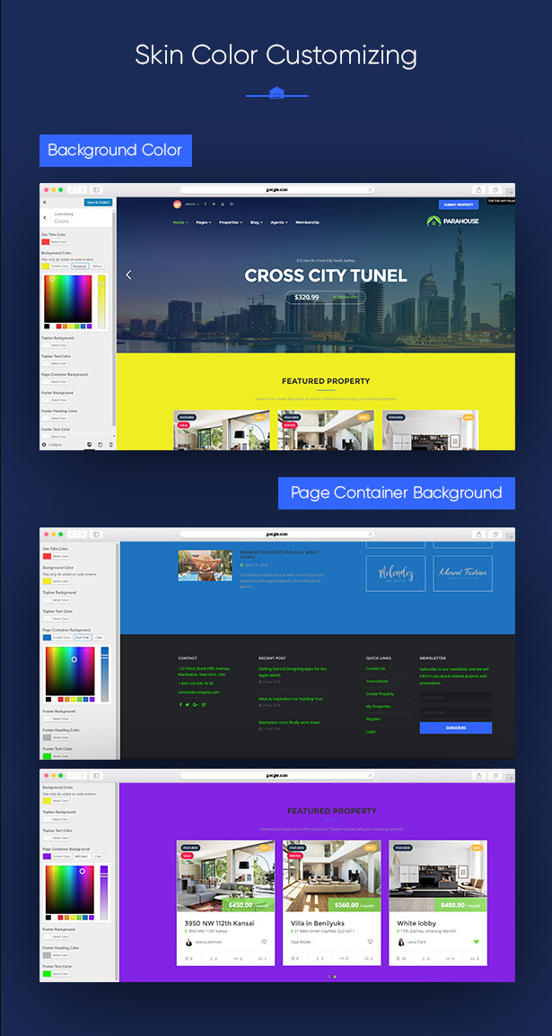 Unlimited Skin Color in Parahouse Real Estate WordPress Theme