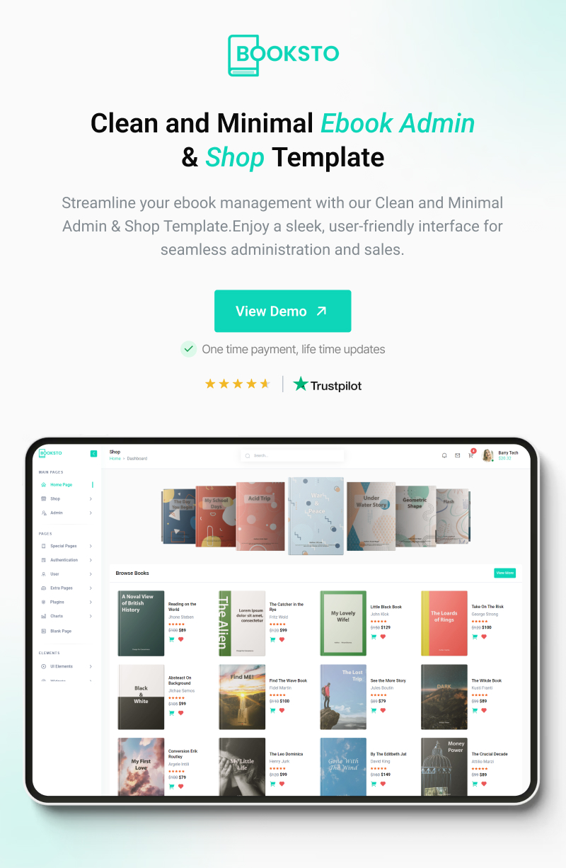 Booksto - VueJS, HTML Minimal Ebook Admin & Shop Template - 1