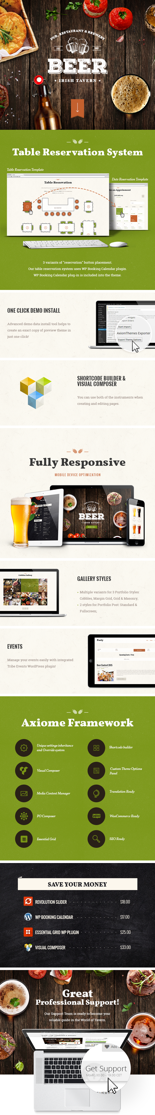 Tavern, Pub and Brewery WordPress Theme features