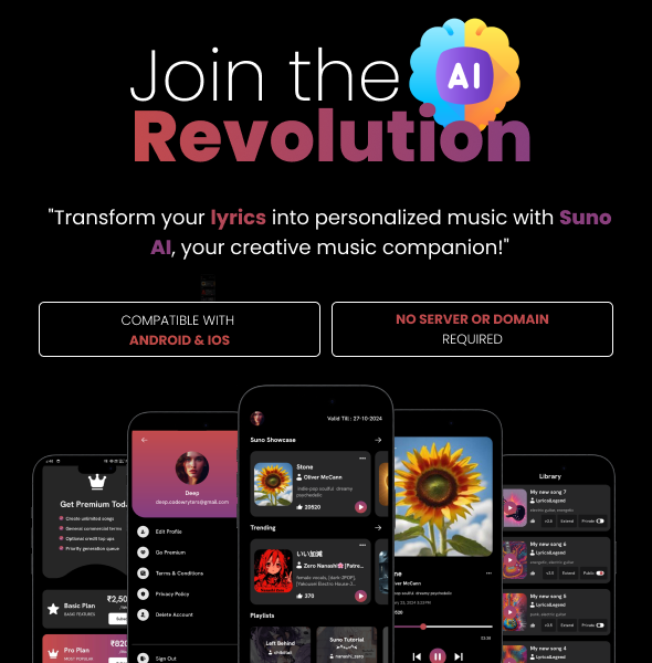 SUNO AI - AI-Powered Music Generator | Lyrics to Song Generator | iOS | Android | Flutter Full App - 2