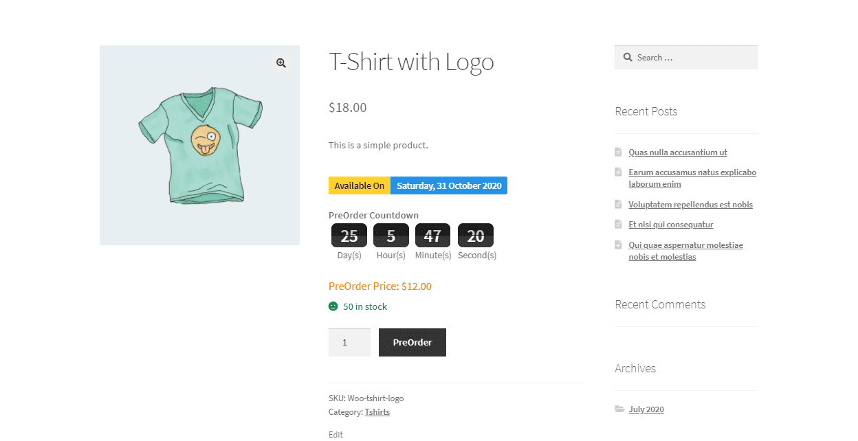 WooCommerce Pre Order - Single Product Page