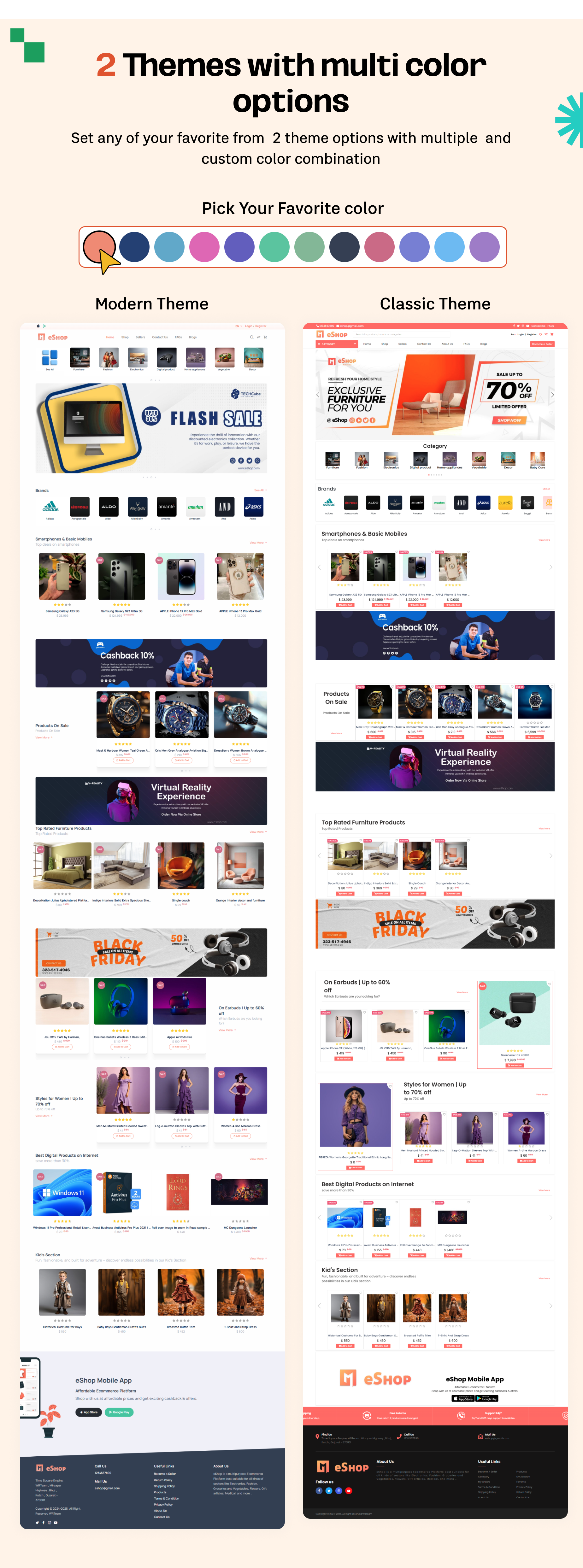Multi Theme Options - eShop website Multi vendor ecommerce marketplace / CMS