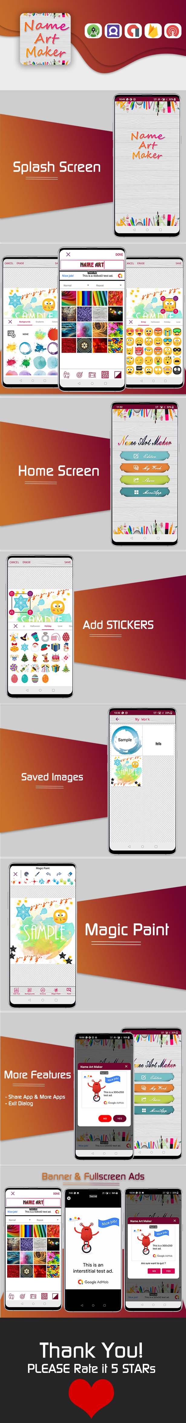 Name Art Maker Android App (Materials Included) - Admob & FAN - 2