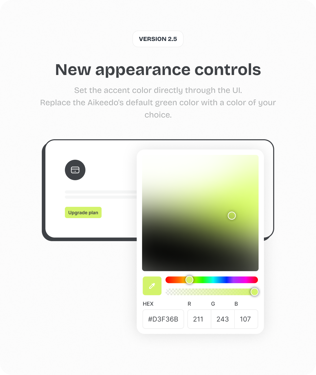 New appearance controls - Set the accent color directly through the UI. @heyaikeedo #aikeedo