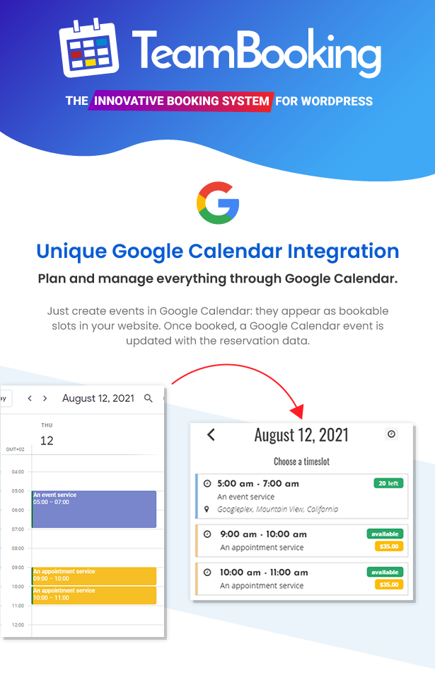 team booking wordpress plugin google calendar